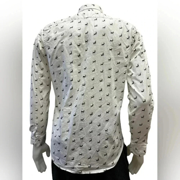 1670 Long Sleeve Button Down Black White Dress Shirt Buck Deer Size 16 - Picture 3 of 7